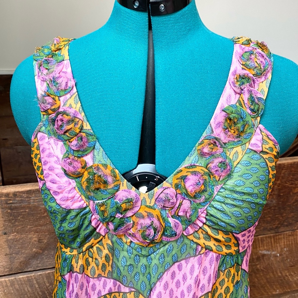 Parameter Fairytale Peacock Patchwork Silk Dress - image 5